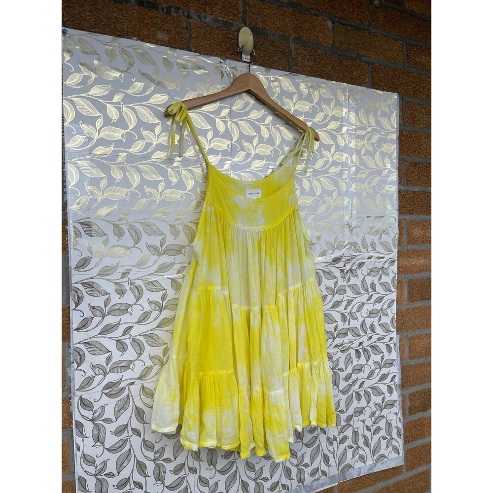 HONORINE Yellow Tie Dye Gauze Tiered Mini Dress XS Sun Dress Beach Bikini Cover - Picture 5 of 9